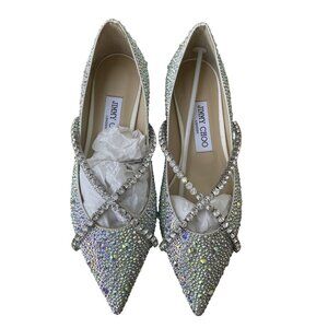 Jimmy Choo Womens Crystal-Embellished Pointed Toe Flats 37.5 EU